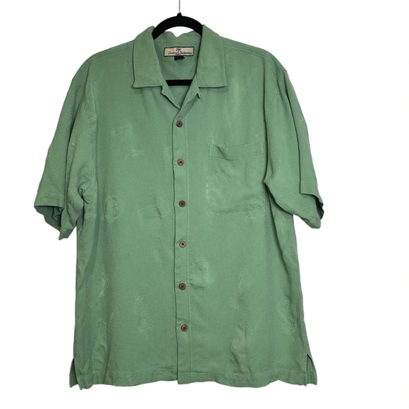Tommy Bahama Men’s L Cocktail & Fruit Embroidered Green Silk Camp Shirt - Picture 1 of 6